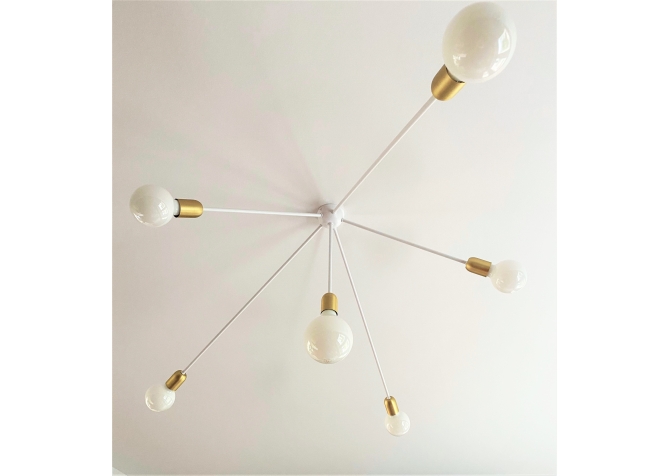Lampa Drapak - Biały połysk - Mosiądz szcotkowany